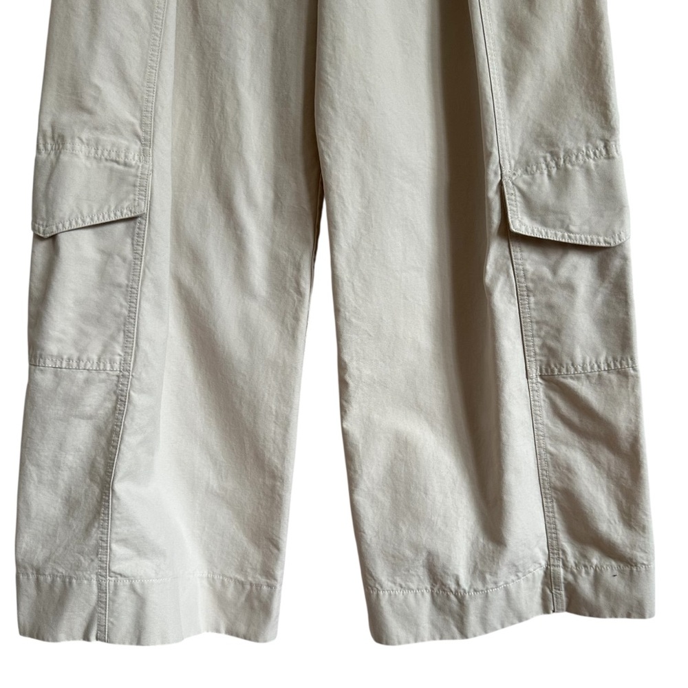 Zara Wide Leg Cargo Pants Beige Pleated High Rise Cotton Utility M - Picture 8 of 14